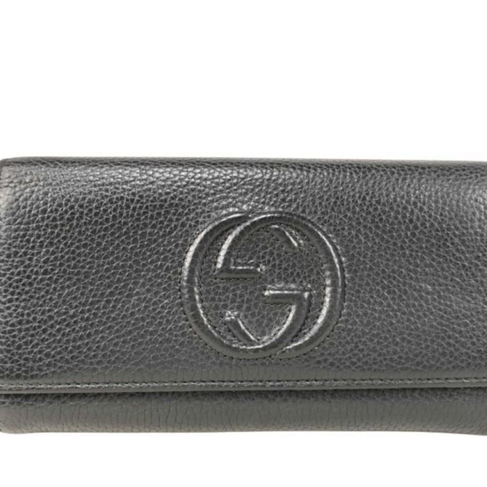 GUCCI Interlocking G Long Wallet 598206 Black Leather Men's and Women's Bi-fold